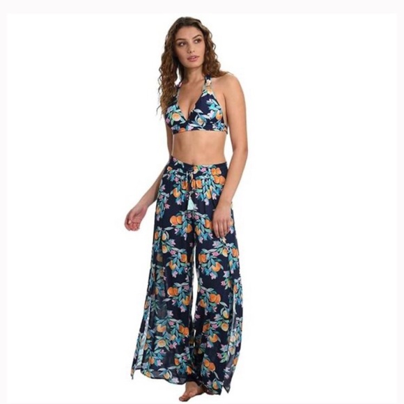 SUNSHINE 79 Peaches Wrap Cover-up Wide Leg Slit Pants. Size S - Picture 5 of 6